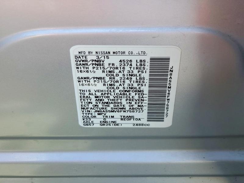 Продаж на аукціоні авто 2015 Nissan Rogue Select, vin: JN8AS5MV6FW758727, номер лоту: 64501156