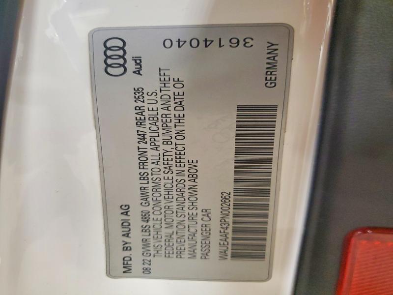 64837956 :رقم المزاد ، WAUEAAF43PN002662 vin ، 2023 Audi A4 مزاد بيع