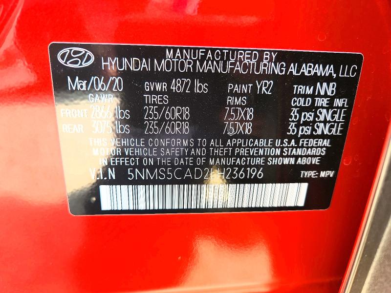 66418876 :رقم المزاد ، 5NMS5CAD2LH236196 vin ، 2020 Hyundai Santa Fe مزاد بيع
