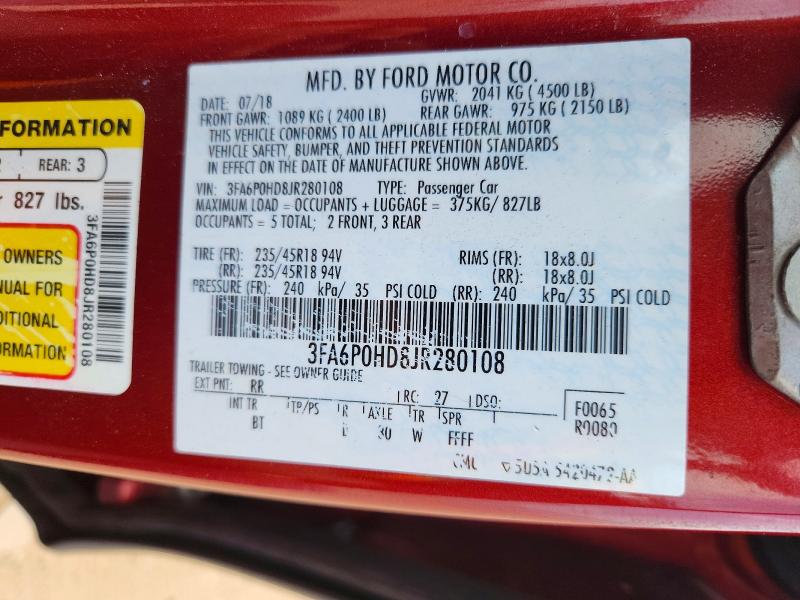 Продажа на аукционе авто 2018 Ford Fusion, vin: 3FA6P0HD8JR280108, номер лота: 64011776