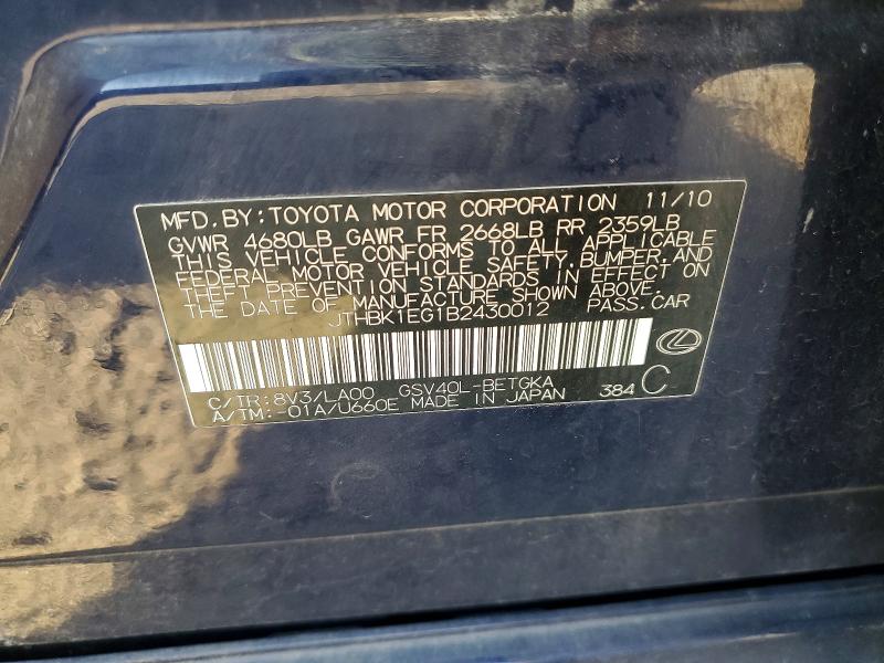 Продаж на аукціоні авто 2011 Lexus Es, vin: JTHBK1EG1B2430012, номер лоту: 64485226