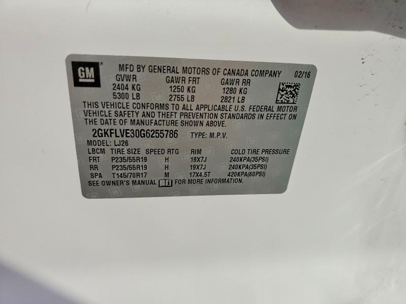 Aukcja sprzedaży 2016 Gmc Terrain, vin: 2GKFLVE30G6255786, numer aukcji: 64970976