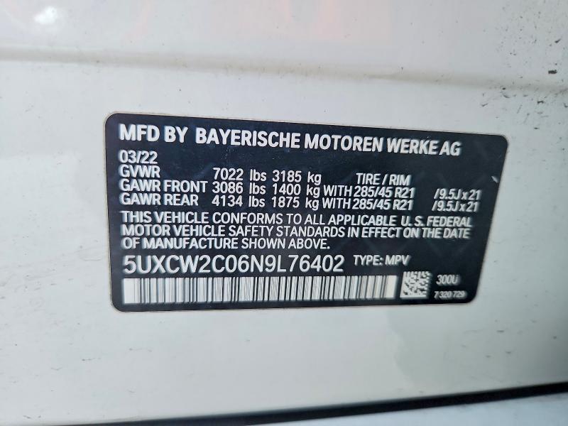 66973586 :رقم المزاد ، 5UXCW2C06N9L76402 vin ، 2022 Bmw X7 مزاد بيع