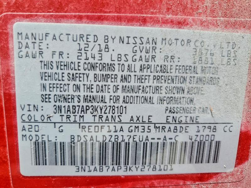 Aukcja sprzedaży 2019 Nissan Sentra, vin: 3N1AB7AP3KY278101, numer aukcji: 64466016