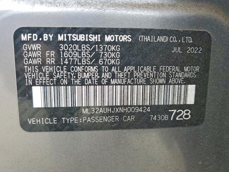 Продажа на аукционе авто 2022 Mitsubishi Mirage, vin: ML32AUHJXNH009424, номер лота: 65196806