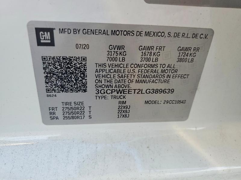 Aukcja sprzedaży 2020 Chevrolet Silverado, vin: 3GCPWEET2LG389639, numer aukcji: 65686406
