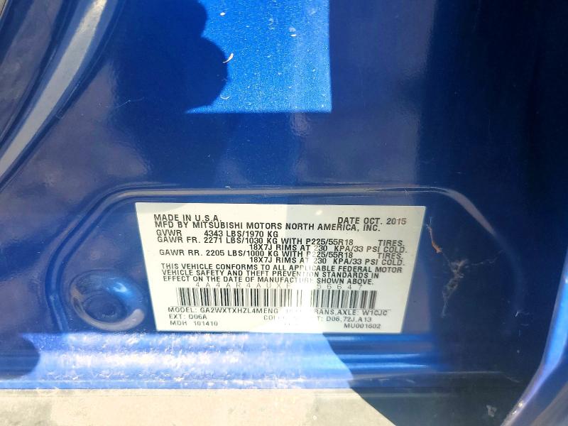 2015 Mitsubishi Outlander Sport მანქანა იყიდება აუქციონზე, vin: 4A4AR4AUXFE056647, აუქციონის ნომერი: 64476806