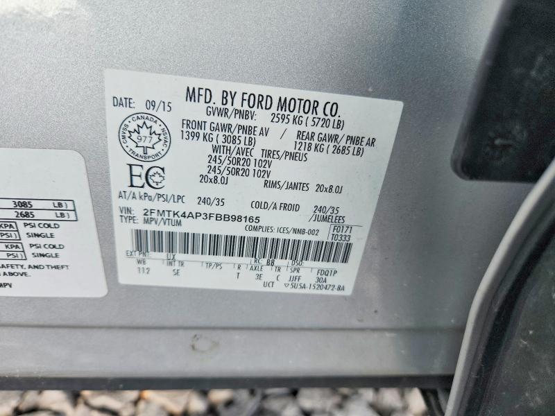 2015 Ford Edge მანქანა იყიდება აუქციონზე, vin: 2FMTK4AP3FBB98165, აუქციონის ნომერი: 65484156