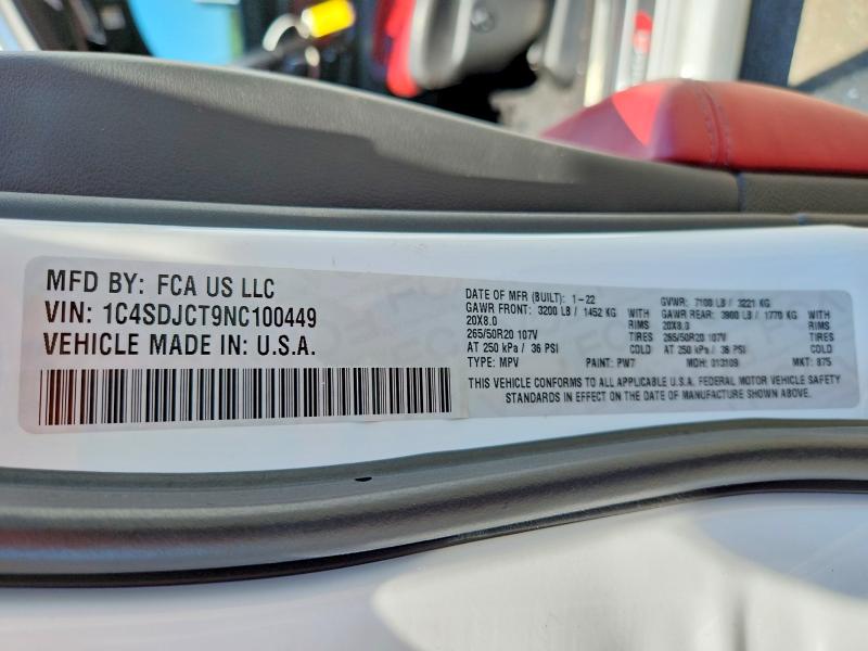 Aukcja sprzedaży 2022 Dodge Durango, vin: 1C4SDJCT9NC100449, numer aukcji: 65387946