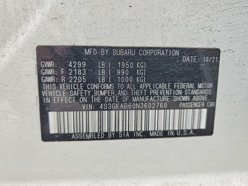 Aukcja sprzedaży 2022 Subaru Impreza, vin: 4S3GKAB60N3602760, numer aukcji: 66022086