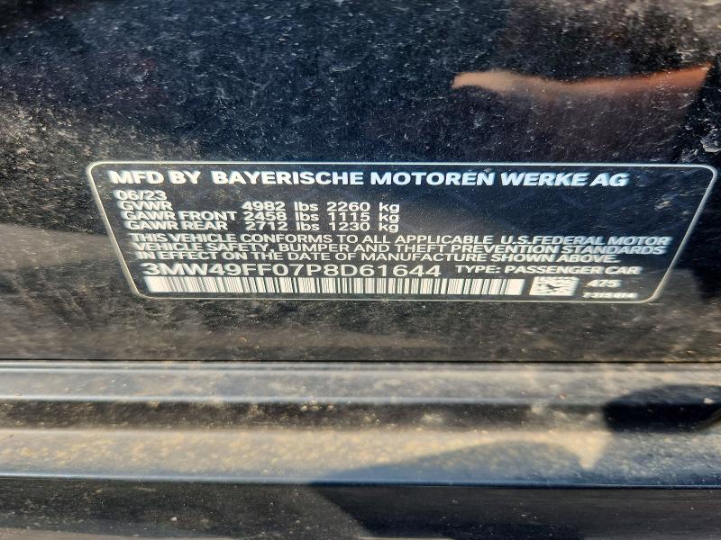63722296 :رقم المزاد ، 3MW49FF07P8D61644 vin ، 2023 Bmw M340xi مزاد بيع