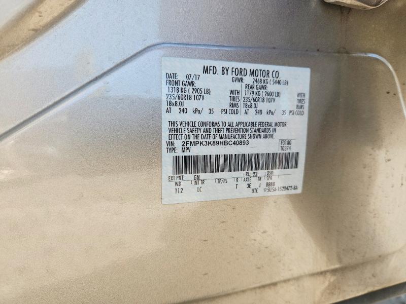 Продаж на аукціоні авто 2017 Ford Edge, vin: 2FMPK3K89HBC40893, номер лоту: 66846266