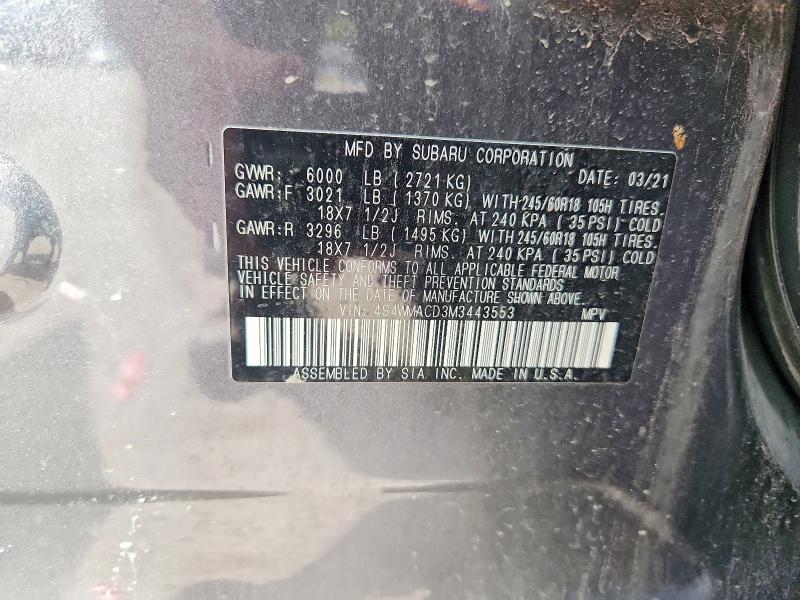 Aukcja sprzedaży 2021 Subaru Ascent, vin: 4S4WMACD3M3443553, numer aukcji: 66253876