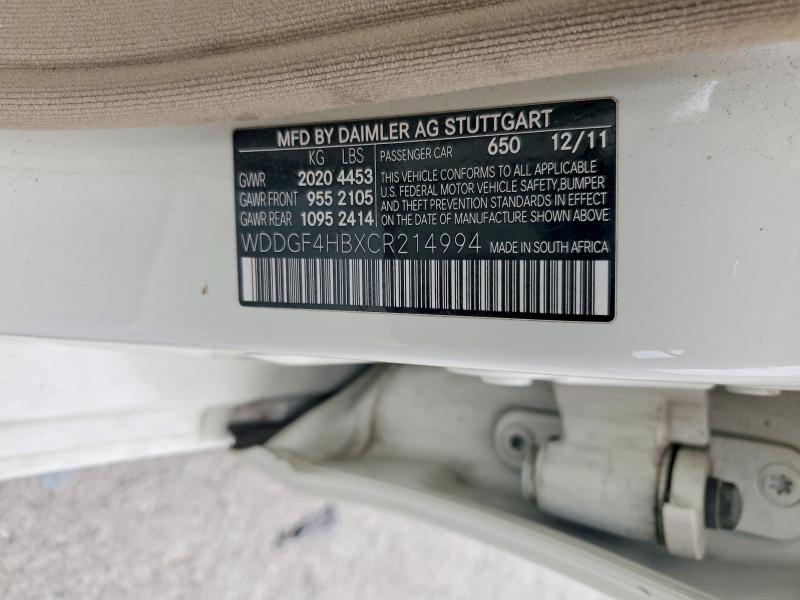 2012 Mercedes-benz C მანქანა იყიდება აუქციონზე, vin: WDDGF4HBXCR214994, აუქციონის ნომერი: 63771546