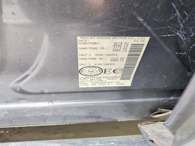 2016 Nissan Titan Xd მანქანა იყიდება აუქციონზე, vin: 1N6BA1F42GN503092, აუქციონის ნომერი: 64130296