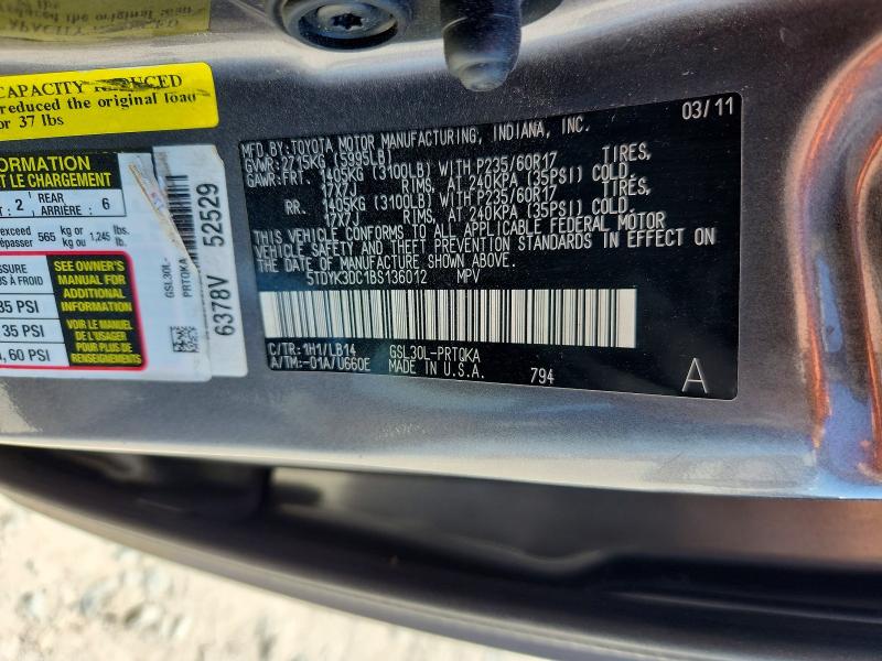 Aukcja sprzedaży 2011 Toyota Sienna, vin: 5TDYK3DC1BS136012, numer aukcji: 65738516