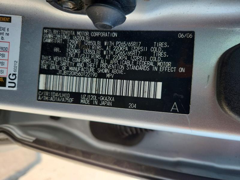 66144556 :رقم المزاد ، JTJBT20X560122190 vin ، 2006 Lexus Gx مزاد بيع