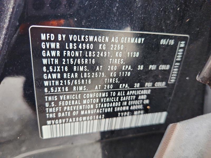 65862666 :رقم المزاد ، WVGBV7AX8GW001642 vin ، 2016 Volkswagen Tiguan مزاد بيع