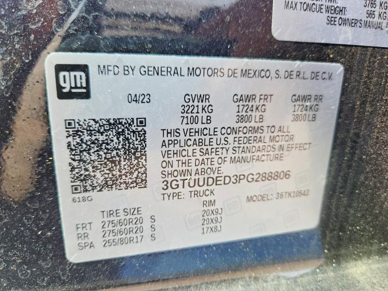 Продаж на аукціоні авто 2023 Gmc Sierra, vin: 3GTUUDED3PG288806, номер лоту: 64844996