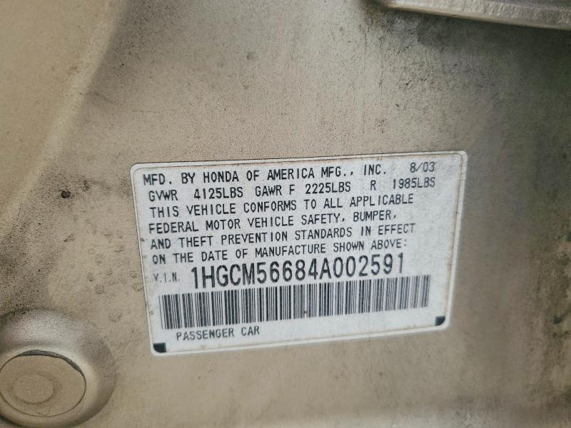 Aukcja sprzedaży 2004 Honda Accord, vin: 1HGCM56684A002591, numer aukcji: 63698556