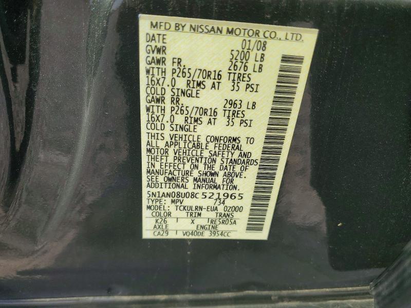 65032786 :رقم المزاد ، 5N1AN08U08C521965 vin ، 2008 Nissan Xterra مزاد بيع