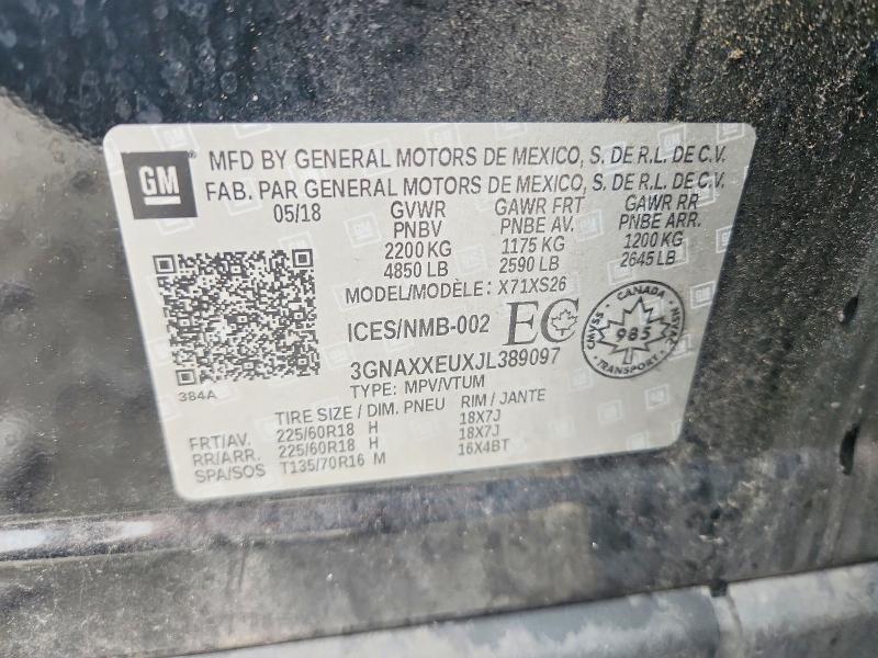 63325266 :رقم المزاد ، 3GNAXXEUXJL389097 vin ، 2018 Chevrolet Equinox مزاد بيع