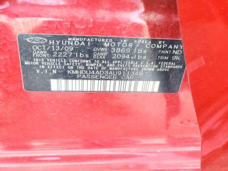 Aukcja sprzedaży 2010 Hyundai Elantra, vin: KMHDU4AD3AU911346, numer aukcji: 66412366