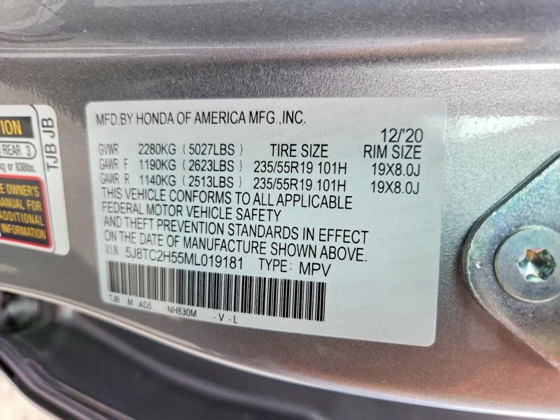 66599406 :رقم المزاد ، 5J8TC2H55ML019181 vin ، 2021 Acura Rdx مزاد بيع