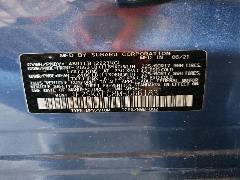 Продаж на аукціоні авто 2021 Subaru Forester, vin: JF2SKAFC8MH566183, номер лоту: 64642866