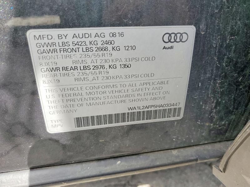 Продаж на аукціоні авто 2017 Audi Q5, vin: WA1L2AFP5HA033447, номер лоту: 63569686