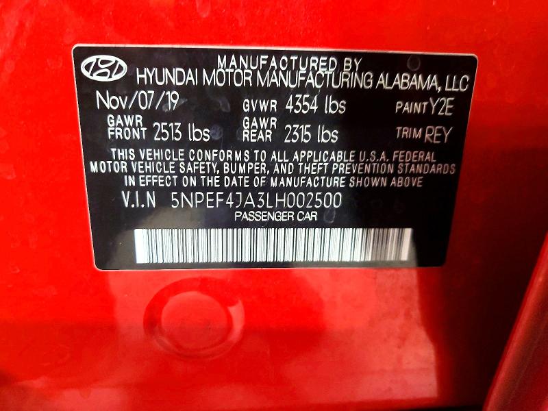Продаж на аукціоні авто 2020 Hyundai Sonata, vin: 5NPEF4JA3LH002500, номер лоту: 64991726