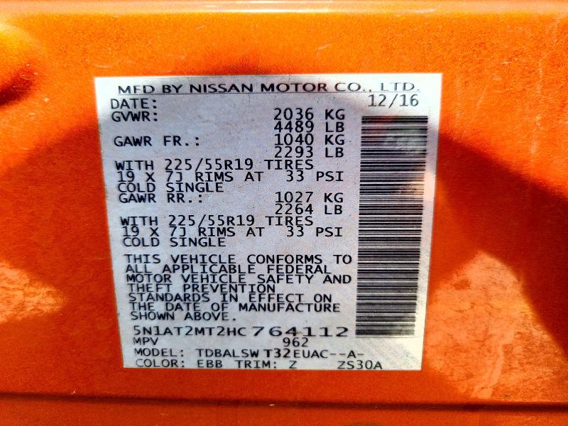 65885826 :رقم المزاد ، 5N1AT2MT2HC764112 vin ، 2017 Nissan Rogue مزاد بيع