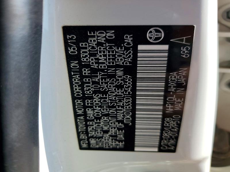 2013 Toyota Prius C მანქანა იყიდება აუქციონზე, vin: JTDKDTB33D1543669, აუქციონის ნომერი: 64513806