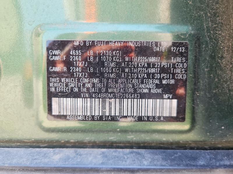 2014 Subaru Outback მანქანა იყიდება აუქციონზე, vin: 4S4BRDMC1E2266483, აუქციონის ნომერი: 61882166