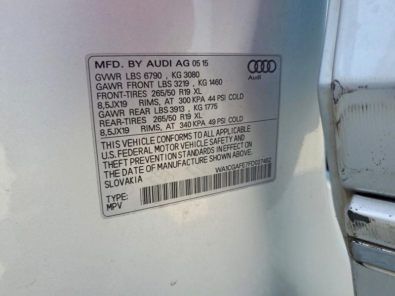 64391176 :رقم المزاد ، WA1CGAFE7FD027452 vin ، 2015 Audi Q7 مزاد بيع