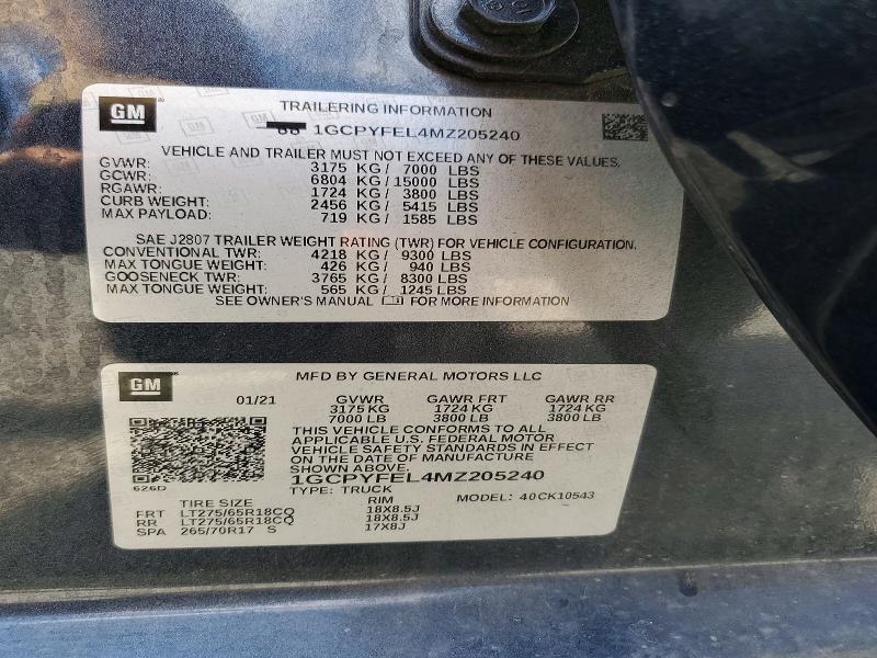 64274306 :رقم المزاد ، 1GCPYFEL4MZ205240 vin ، 2021 Chevrolet Silverado مزاد بيع