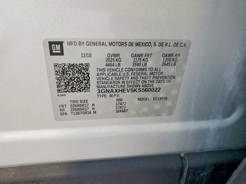 Aukcja sprzedaży 2019 Chevrolet Equinox, vin: 3GNAXHEV5KS560022, numer aukcji: 63496366