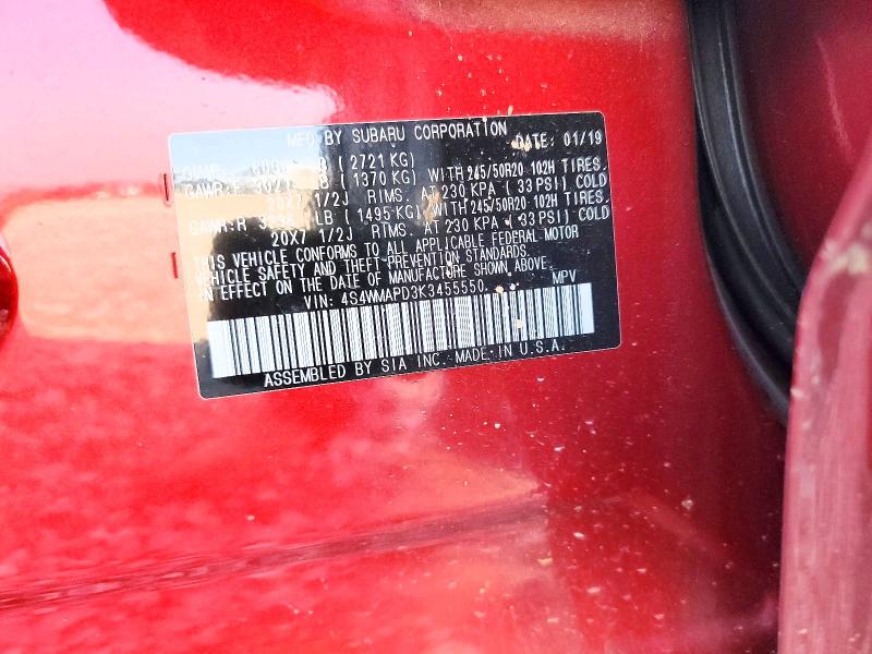 64569166 :رقم المزاد ، 4S4WMAPD3K3455550 vin ، 2019 Subaru Ascent مزاد بيع