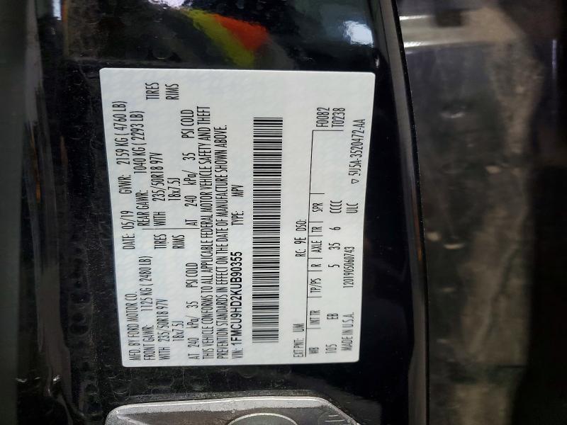 2019 Ford Escape მანქანა იყიდება აუქციონზე, vin: 1FMCU9HD2KUB90355, აუქციონის ნომერი: 64648936