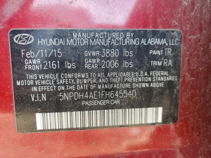 Продаж на аукціоні авто 2015 Hyundai Elantra, vin: 5NPDH4AE1FH645540, номер лоту: 62998086