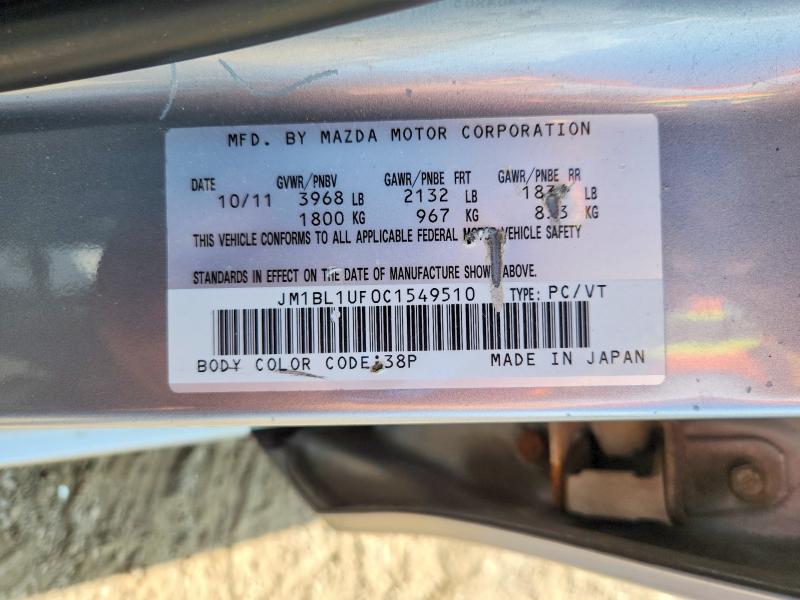 65677106 :رقم المزاد ، JM1BL1UF0C1549510 vin ، 2012 Mazda 3 مزاد بيع