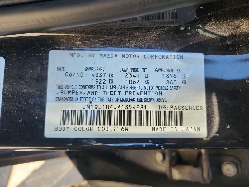 Aukcja sprzedaży 2010 Mazda Speed, vin: JM1BL1H43A1354281, numer aukcji: 63885396