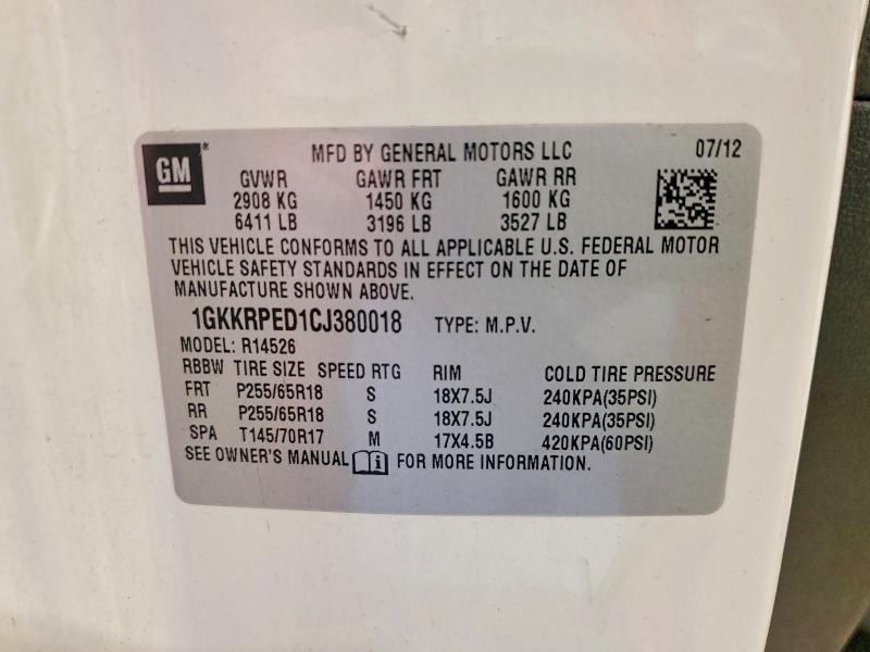 2012 Gmc Acadia მანქანა იყიდება აუქციონზე, vin: 1GKKRPED1CJ380018, აუქციონის ნომერი: 64781206