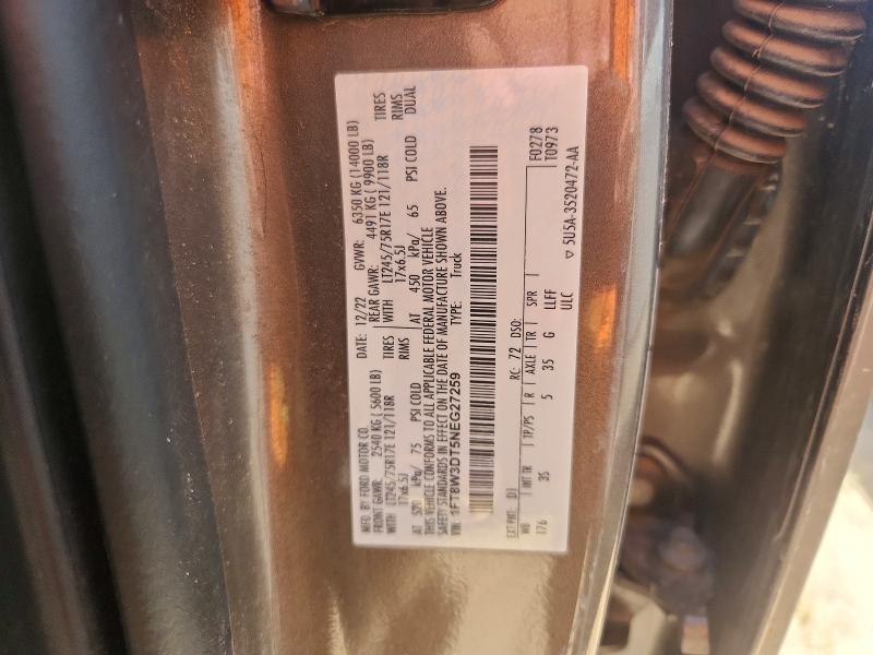 63365596 :رقم المزاد ، 1FT8W3DT5NEG27259 vin ، 2022 Ford F350 مزاد بيع