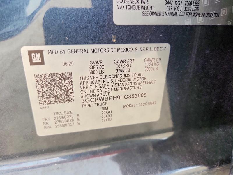 2020 Chevrolet Silverado მანქანა იყიდება აუქციონზე, vin: 3GCPWBEH9LG353005, აუქციონის ნომერი: 67101446