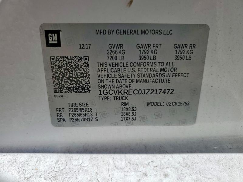 2018 Chevrolet Silverado მანქანა იყიდება აუქციონზე, vin: 1GCVKREC0JZ217472, აუქციონის ნომერი: 66633936