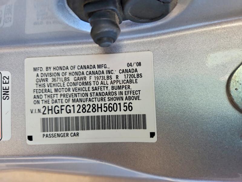 66228586 :رقم المزاد ، 2HGFG12828H560156 vin ، 2008 Honda Civic مزاد بيع