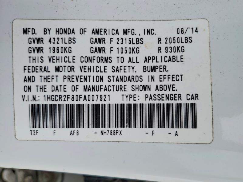 Продажа на аукционе авто 2015 Honda Accord, vin: 1HGCR2F80FA007921, номер лота: 64100256