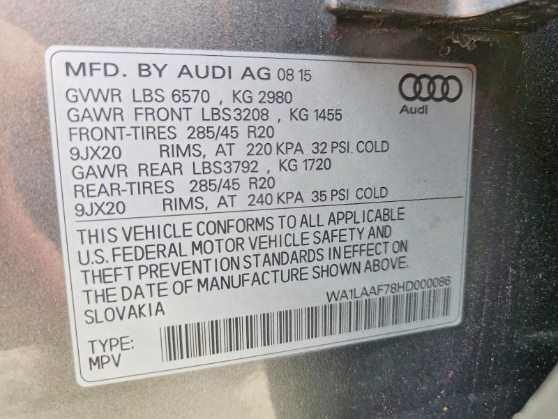 Aukcja sprzedaży 2017 Audi Q7, vin: WA1LAAF78HD000086, numer aukcji: 67173186