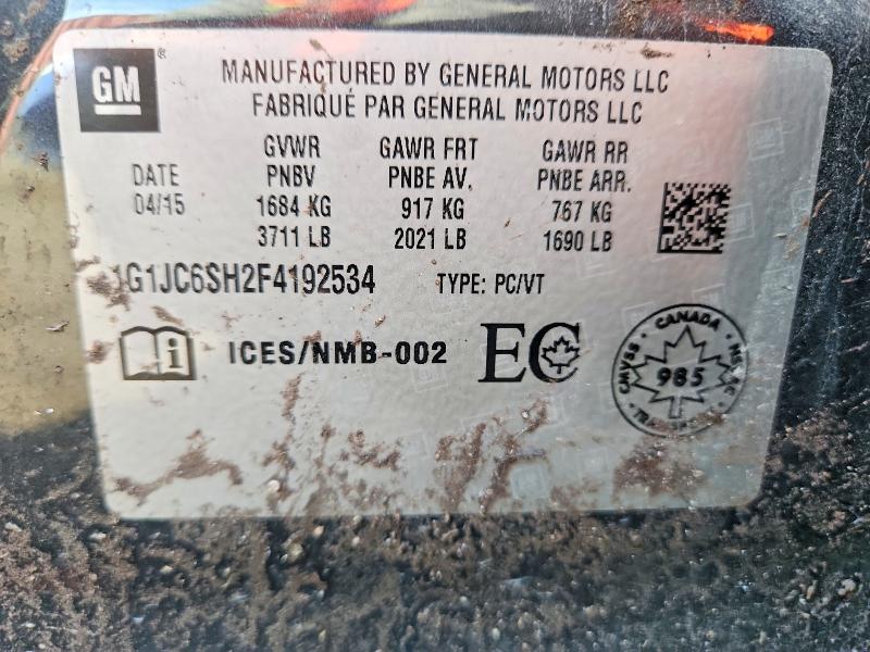 65415926 :رقم المزاد ، 1G1JC6SH2F4192534 vin ، 2015 Chevrolet Sonic مزاد بيع